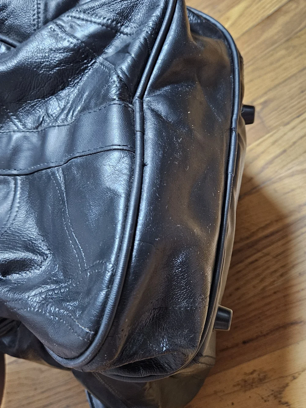 Black Leather Travel Duffel Bag